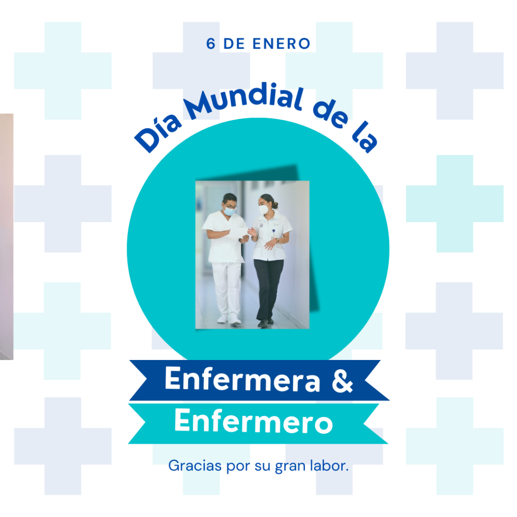 Instagram post día mundial de la enfermera y enfermero ilustración azul con blanco